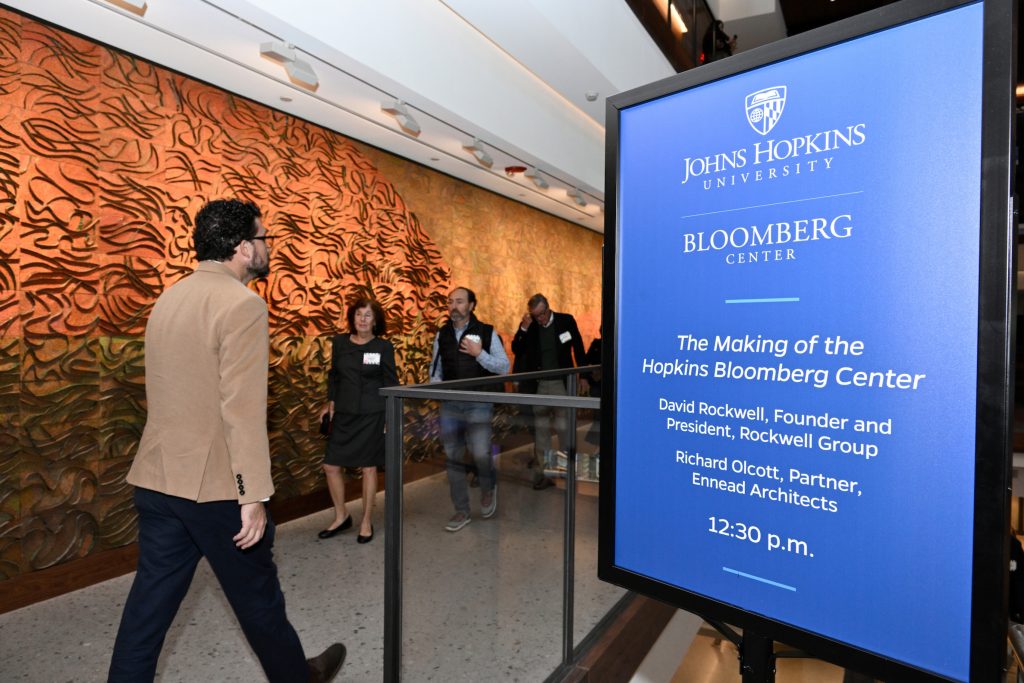 Bloomberg Center lock-up used on temporary event signage within the building