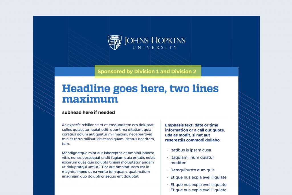 Template layout showing highlighted area to include reference to two sponsor names side by side.