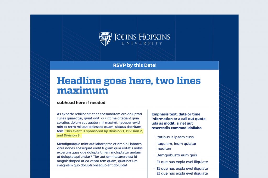 Template layout showing highlighted area to include reference to co-sponsor names.