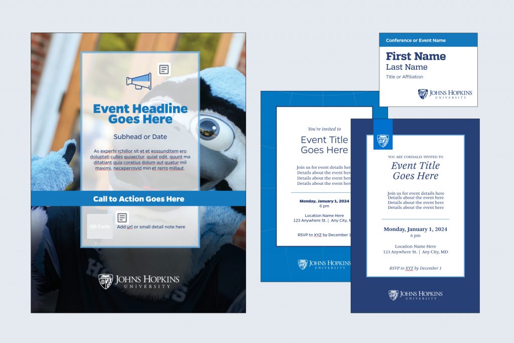 Event flyer, invitations, and nametags