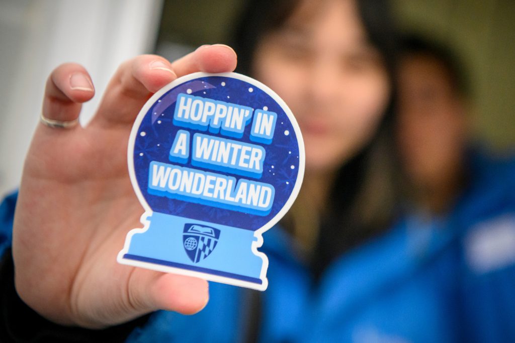 Hoppin' in a Winter Wonderland snow globe sticker