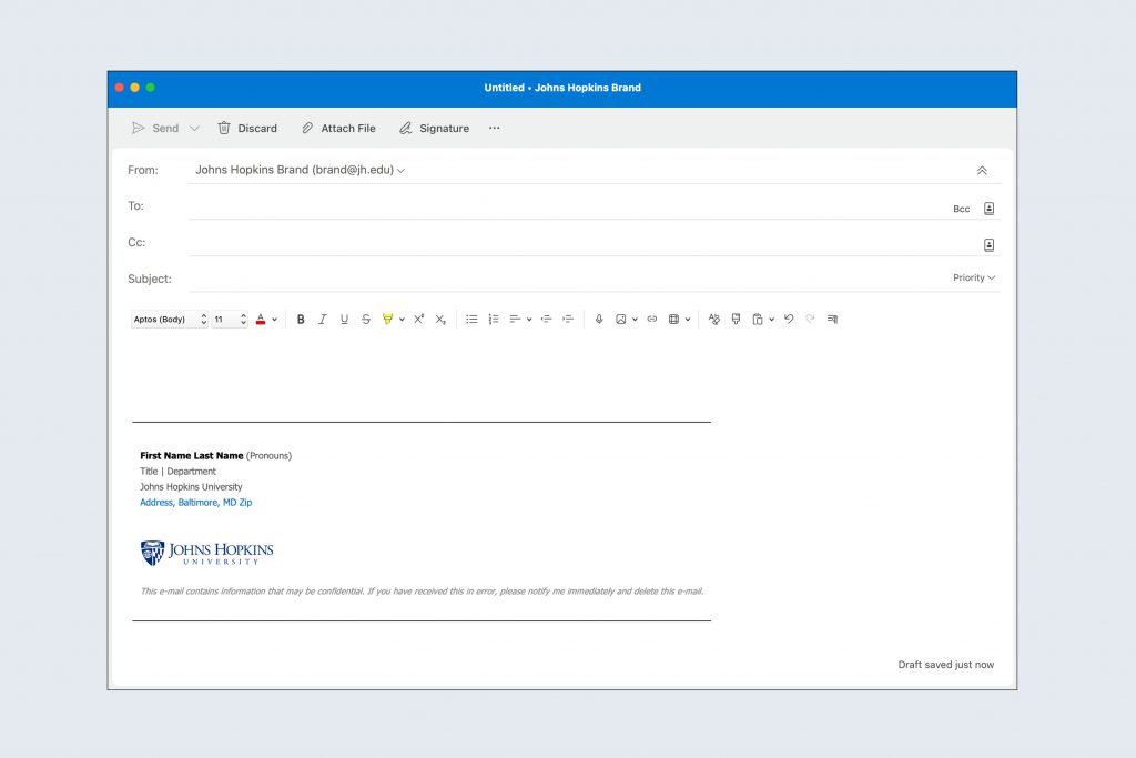 Email signature example in Outlook