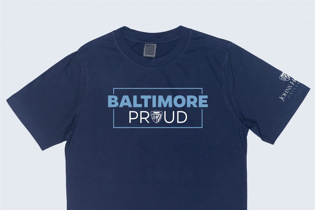 Baltimore Proud t-shirt featuring the shield in place of the U in "proud"