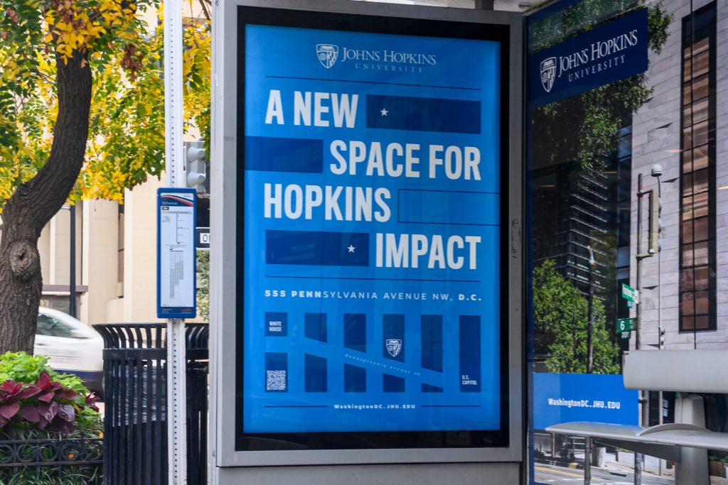 A New Space for Hopkins Impact ad at a bus stop