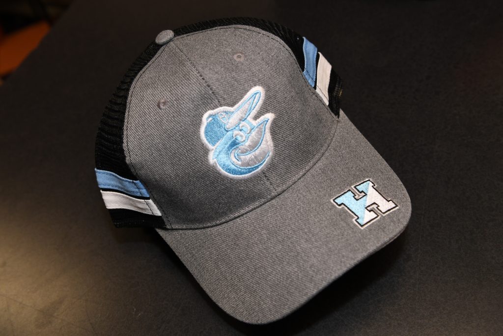 Giveaway Orioles hat featuring the Split Block H spirit mark