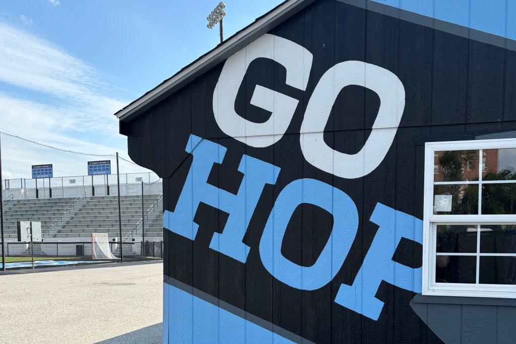 "Go Hop" text on shed at the Athletics complex