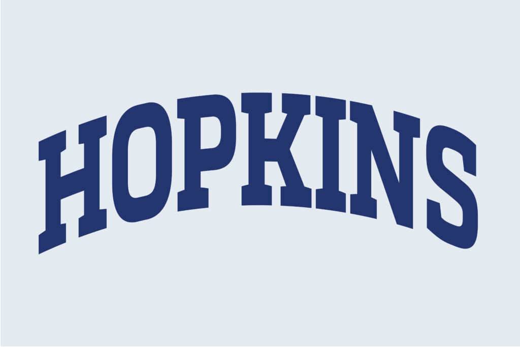 "Hopkins" set in block letters on an arc path