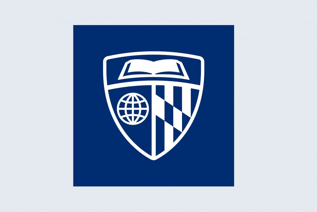 Square social media profile image with heritage blue background and university shield centered.