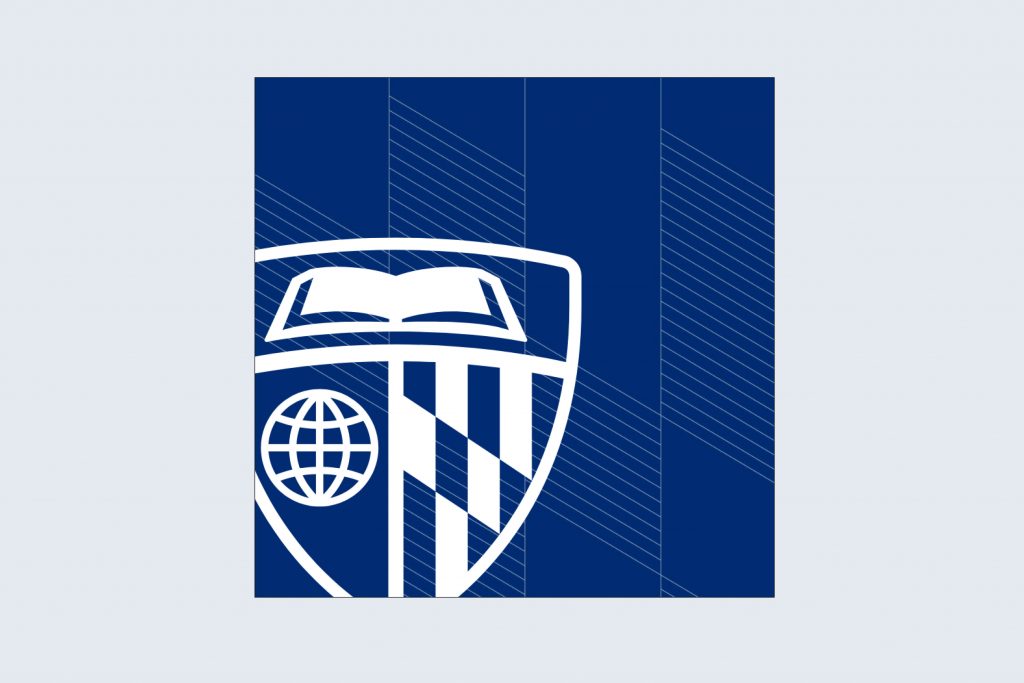 Square social media profile image with heritage blue background, Calvert pattern, and university shield.