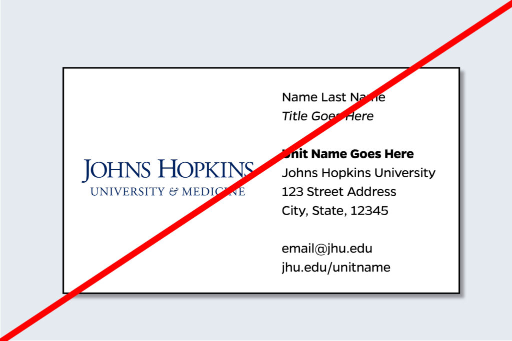 Business card mockup using joint university and medicine wordmark. This is not permitted.