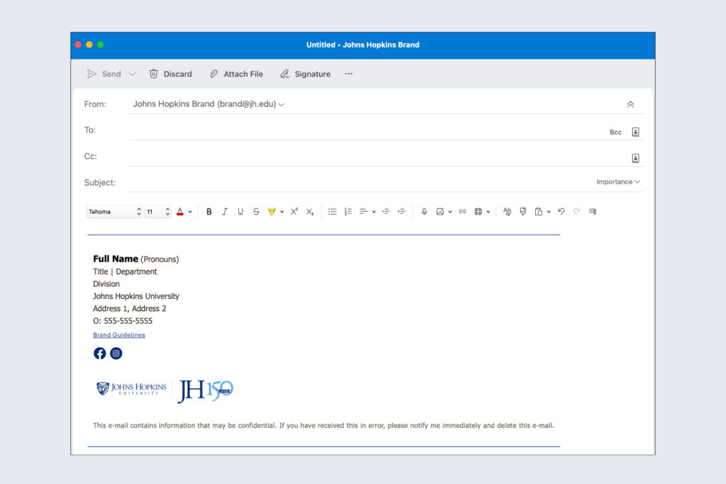 Example email signature using the 150th anniversary lock-up