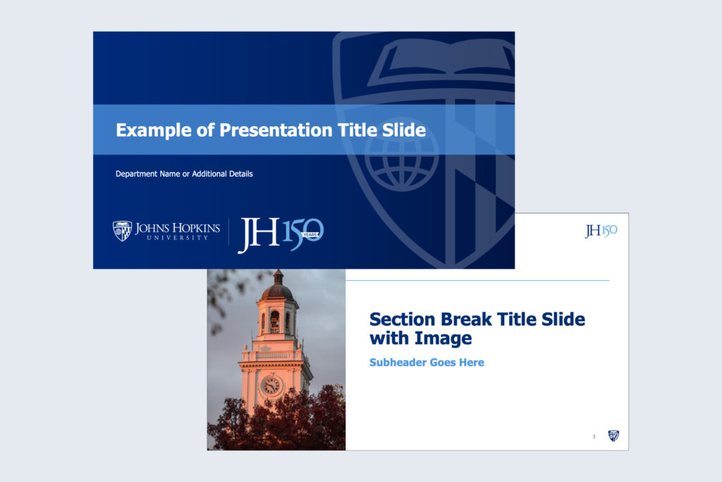 Two slides from the 150th powerpoint template