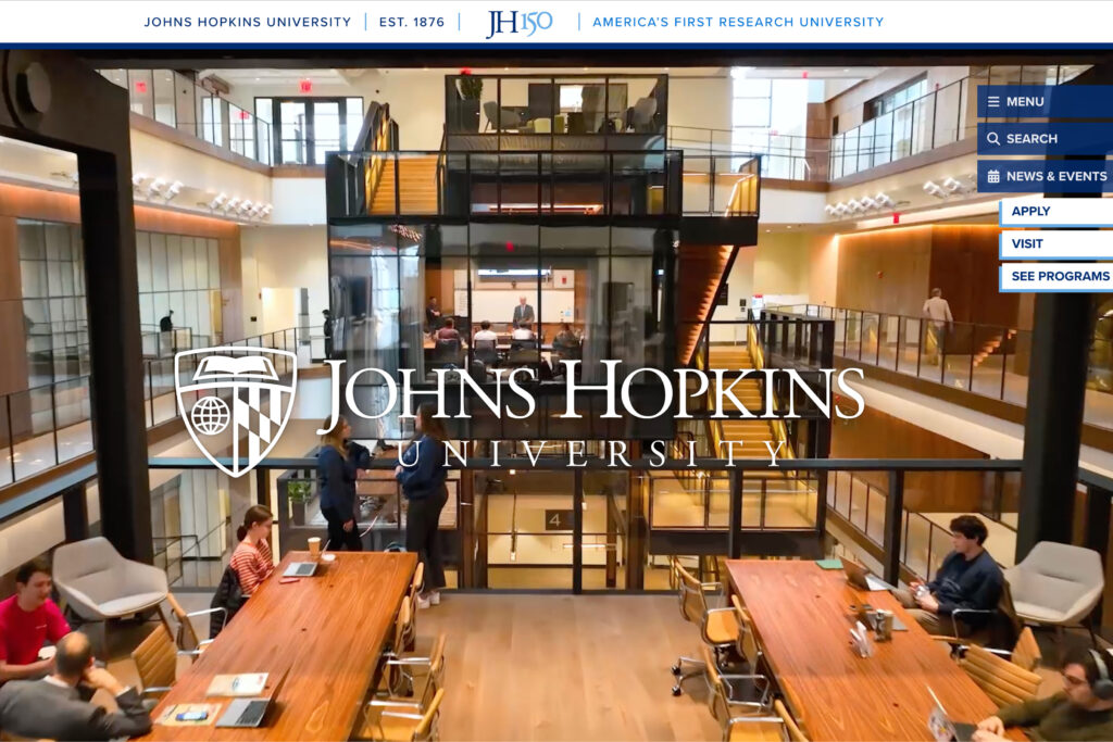 150th anniversary banner on jhu.edu homepage