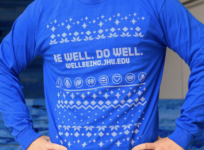 Shirt with cross stitch pattern for holiday giveaway featuring custom cross stitch font for text